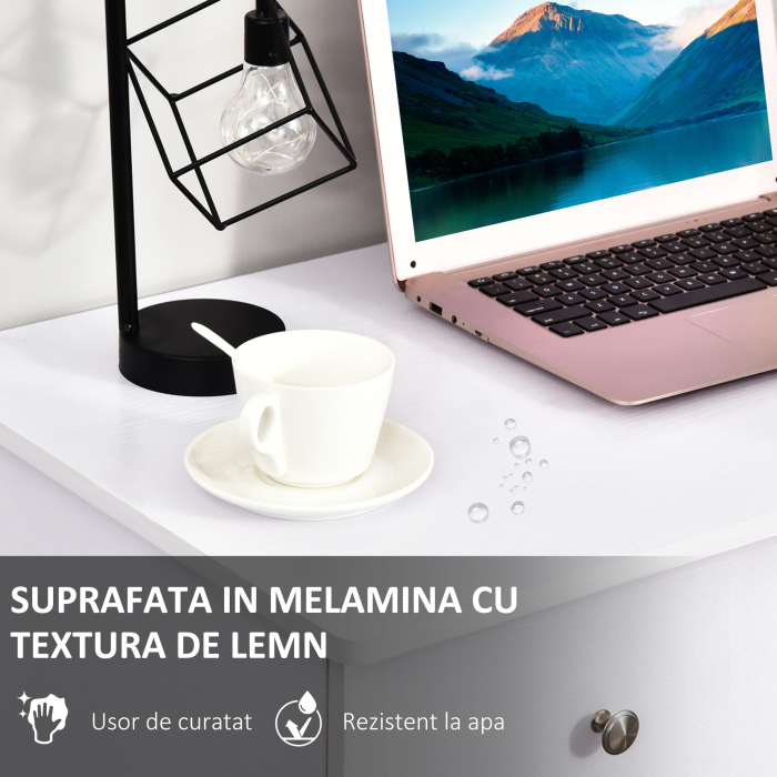  Masa Birou Alba - Cu Sertare & Rafturi Laterale, 120 cm [7]