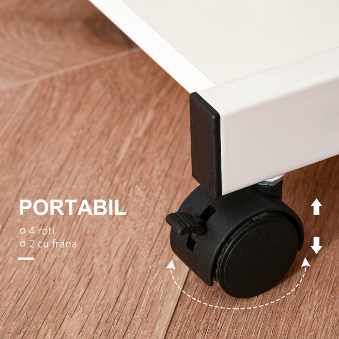  Masa Birou Alba - Cu Tastatura Glisanta & Roti [6]