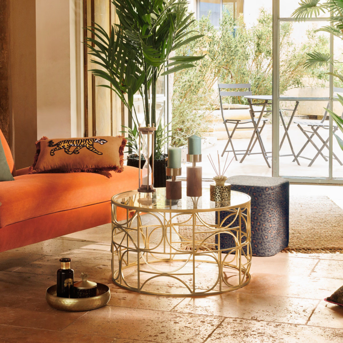 Masa cafea Atmosphera Artifice rotunda, sticla si metal, 71x41 cm, auriu [2]