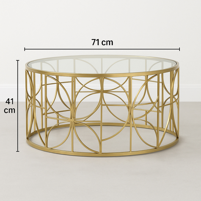 Masa cafea Atmosphera Artifice rotunda, sticla si metal, 71x41 cm, auriu [5]