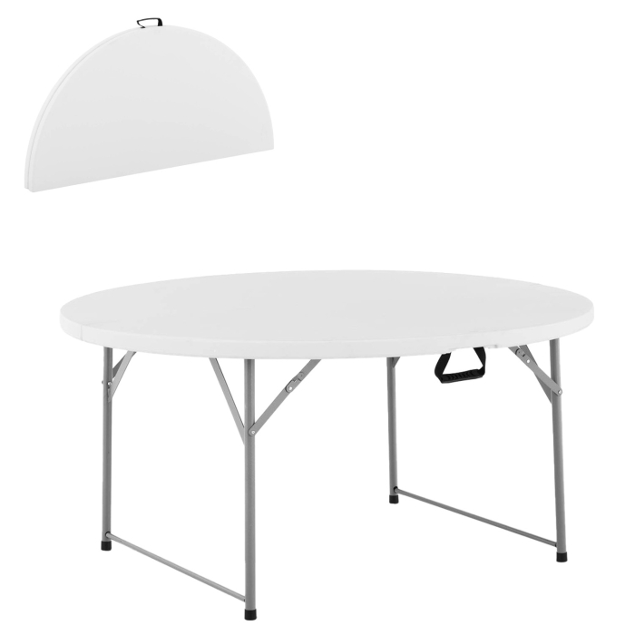 Masa catering rotunda pentru evenimente, pliabila, diametru 180 cm, HDPE, cadru metalic, alb [7]