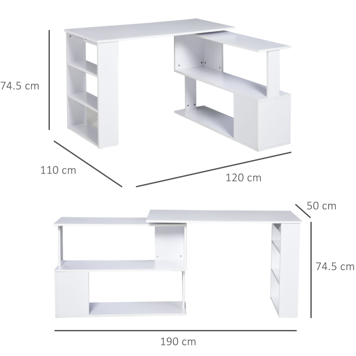  Masa Colt Birou 120×100×74 cm - Alba cu 5 Rafturi Functionale [3]