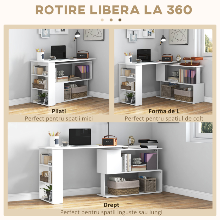  Masa Colt Birou 120×100×74 cm - Alba cu 5 Rafturi Functionale [7]