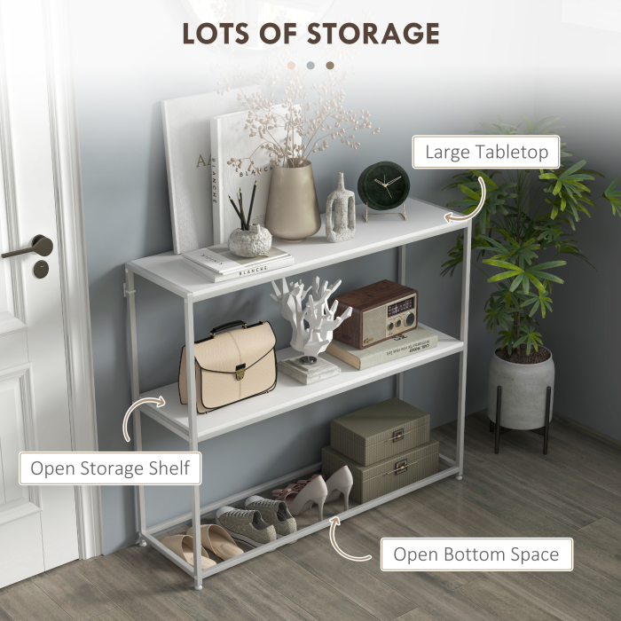  Masa Consola de Intrare Subtire cu Partea Superioara Deschisa, Dulap Consola din Otel si PAL, 100x30x87 cm, Alb [4]