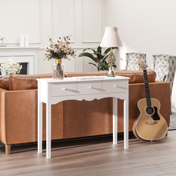  Masa Consola Moderna cu 3 Sertare, Consola de Intrare din MDF, pentru Hol, Sufragerie, 100x32x85 cm, Alb [2]
