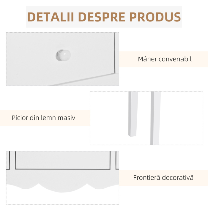  Masa Consola Moderna cu 3 Sertare, Consola de Intrare din MDF, pentru Hol, Sufragerie, 100x32x85 cm, Alb [6]