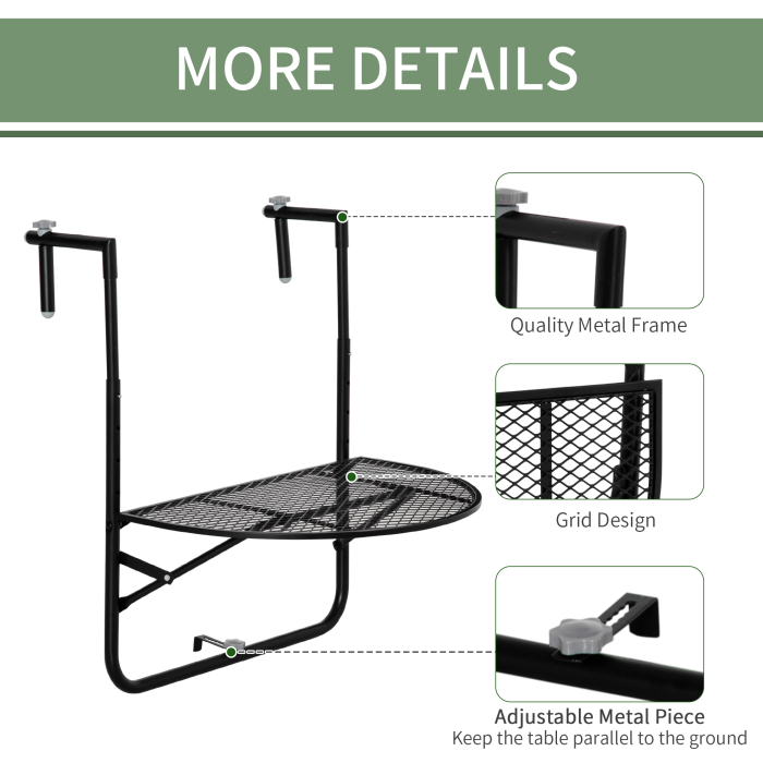  masa de agatat pentru balcon, masuta metalica de instalare pe perete, Neagra [6]