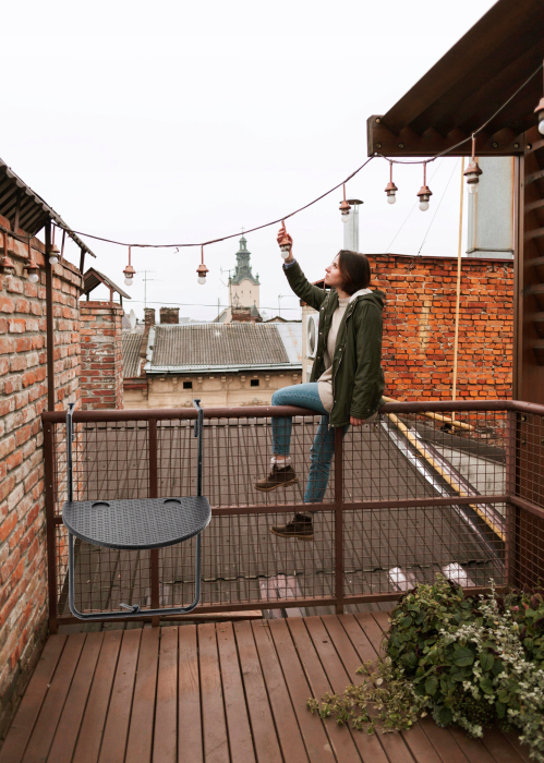 Masa balcon pliabila suspendabila, inaltime reglabila 73-84 cm, imitatie ratan, suport pahare, 64x60 cm, negru [5]