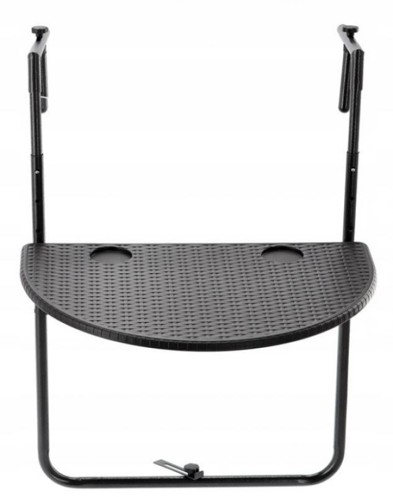 Masa balcon pliabila suspendabila, inaltime reglabila 73-84 cm, imitatie ratan, suport pahare, 64x60 cm, negru [4]