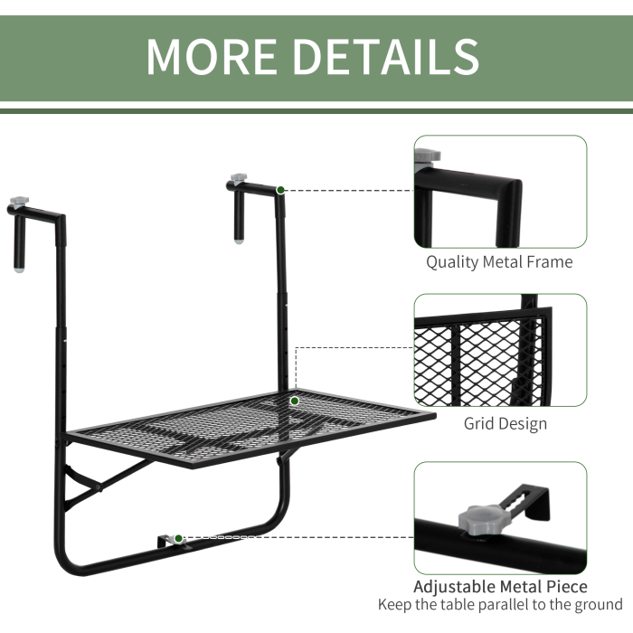  Masa de Balustrada Pliabila din Metal, 60x60x57-72cm, Negru [6]