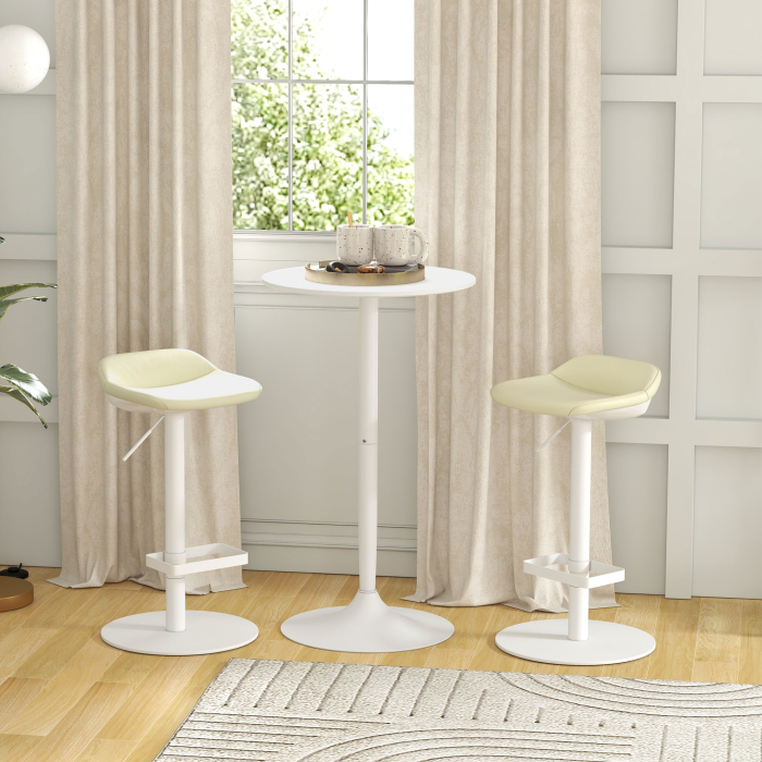 , Masa de Bar, Cu Blat Rotund si Baza, MDF, Otel, 60 x 60 x 102 cm, Alb [2]