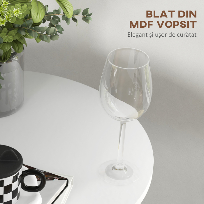 , Masa de Bar, Cu Blat Rotund si Baza, MDF, Otel, 60 x 60 x 102 cm, Alb [5]