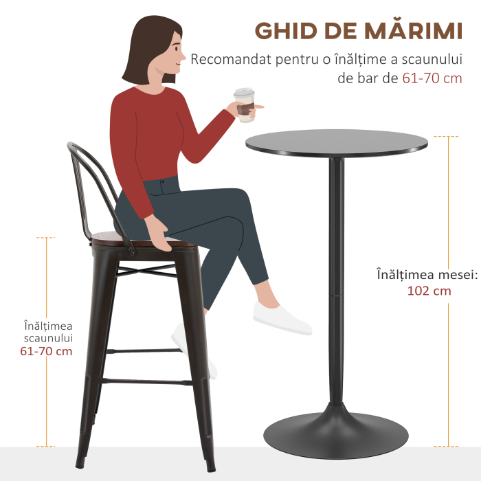, Masa de Bar, Cu Blat Vopsit si Baza, MDF, Otel, 60 x 60 x 102 cm, Negru [7]