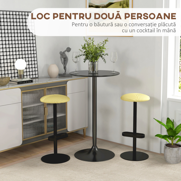 , Masa de Bar, Cu Blat Vopsit si Baza, MDF, Otel, 60 x 60 x 102 cm, Negru [4]