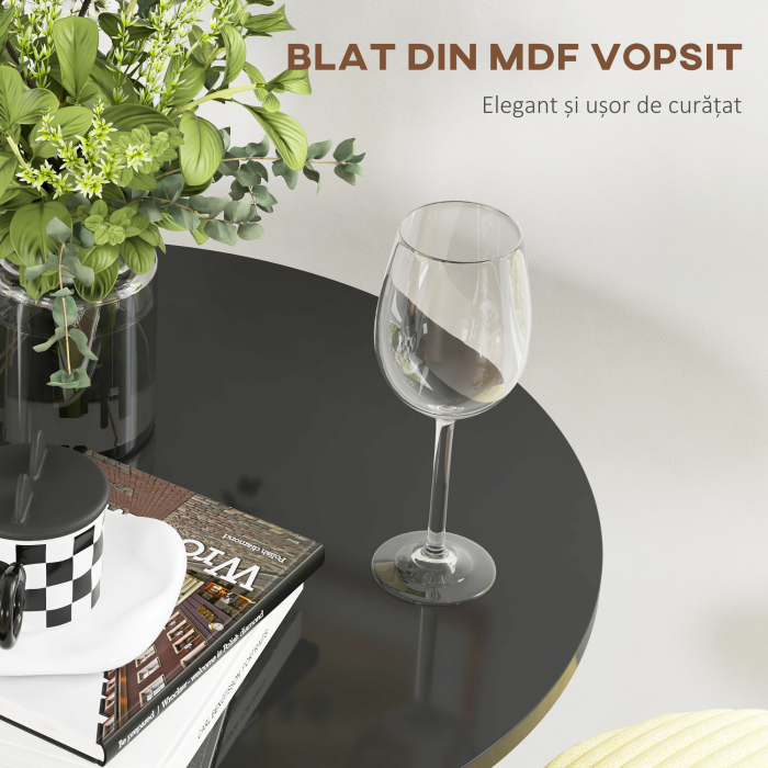 , Masa de Bar, Cu Blat Vopsit si Baza, MDF, Otel, 60 x 60 x 102 cm, Negru [5]