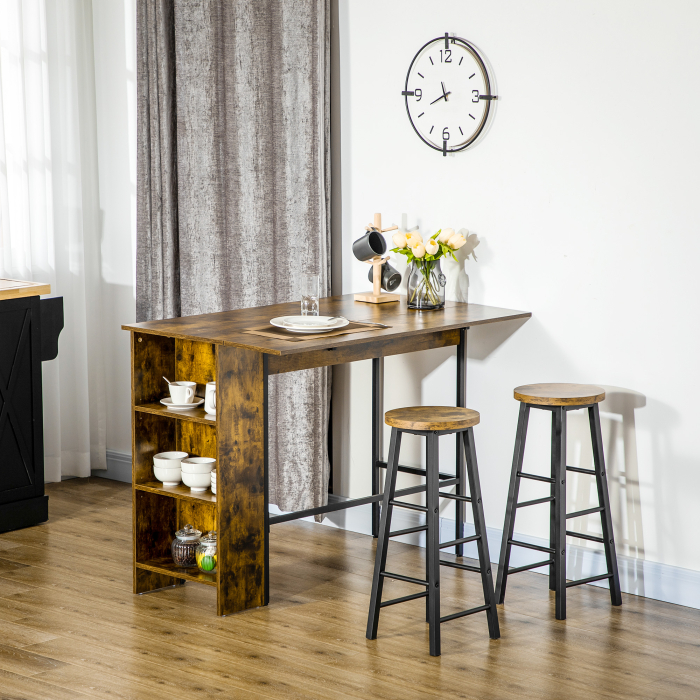 Masa de bar pliabil in stil industrial cu 3 rafturi, masa inalta din lemn si otel 120x76x91.4cm [2]