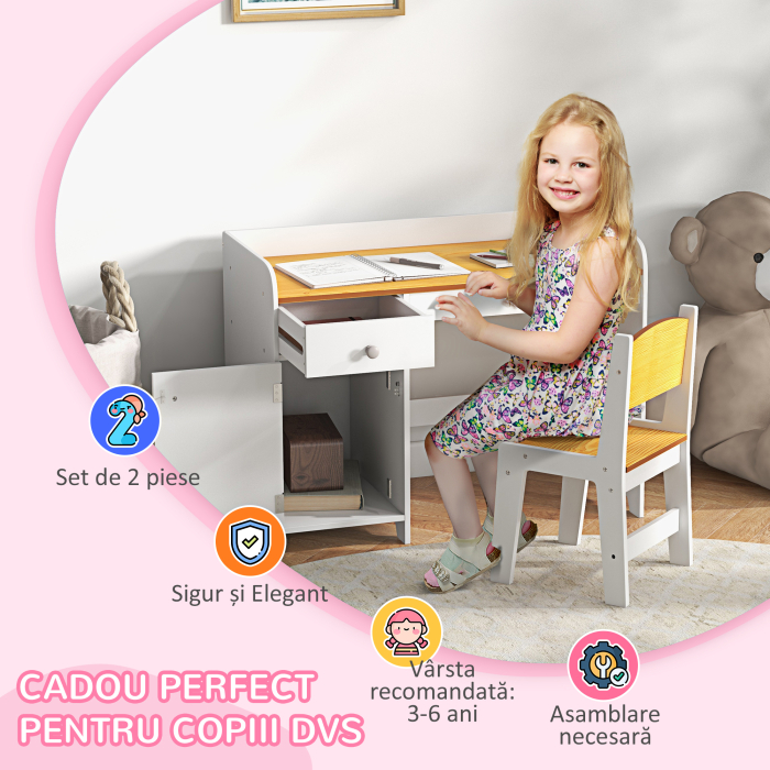  Masa de birou  pentru copii cu scaun birou de scoala pentru copii din lemn sertar scaun asortat alb pentru scoala mobilier camera copilului birou pentru copii mici [6]