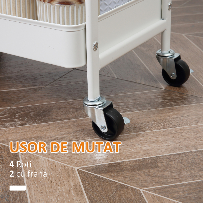  Masa de bucatarie carucior de servire 2 rafturi sertar tava aspect de lemn deschis otel PP alb [6]