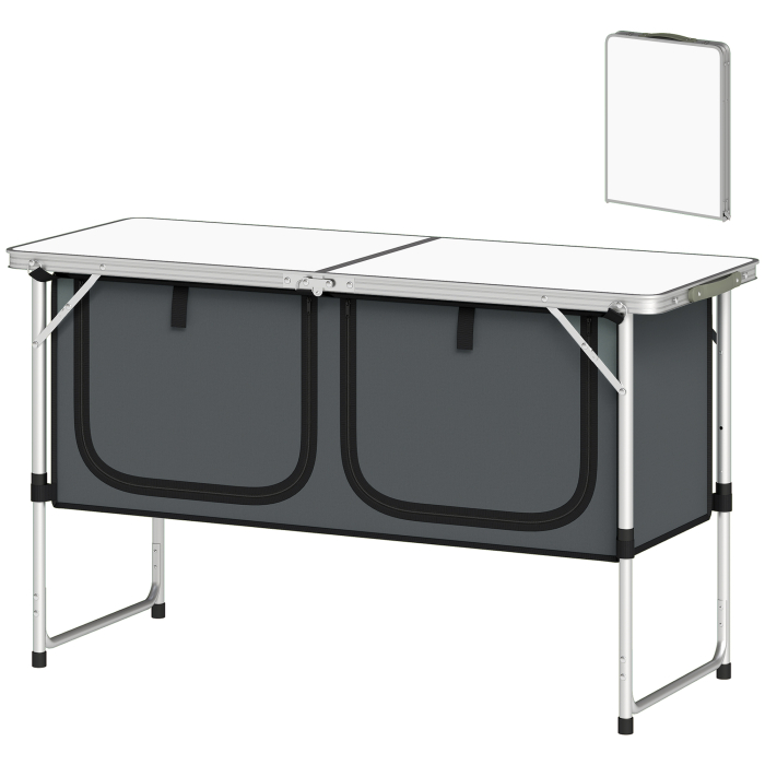  Masa de Bucatarie pentru Camping Pliabila cu Dulap din Material Oxford Cadru din Aluminiu pentru Picnic 120x47x70 cm Argintiu [6]