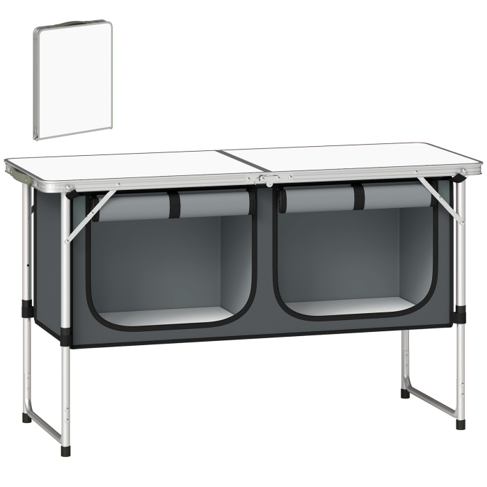  Masa de Bucatarie pentru Camping Pliabila cu Dulap din Material Oxford Cadru din Aluminiu pentru Picnic 120x47x70 cm Argintiu [7]