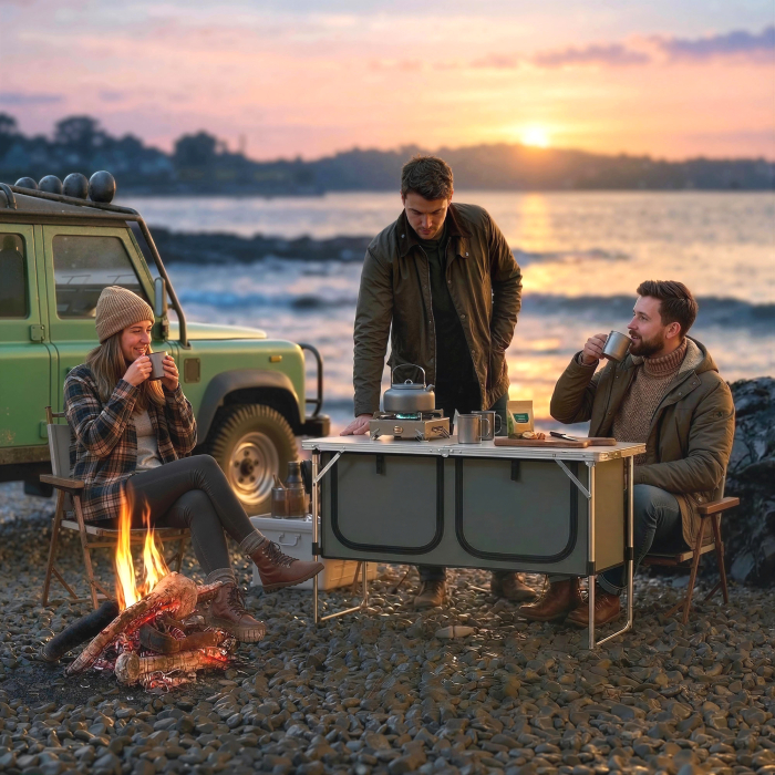  Masa de Bucatarie pentru Camping Pliabila cu Dulap din Material Oxford Cadru din Aluminiu pentru Picnic 120x47x70 cm Argintiu [5]