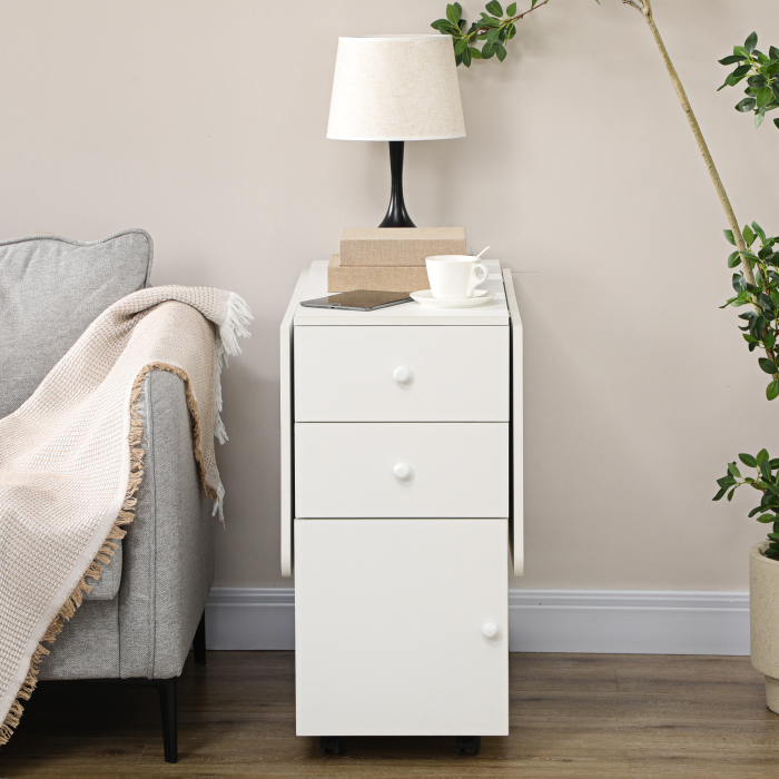  Masa de Bucatarie Rabatabila cu 2 Sertare si Dulap cu Usi, din PAL, 120x80x75 cm, Alb [7]