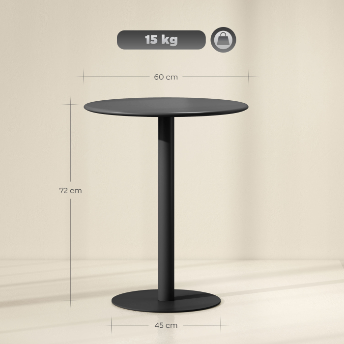  Masa de Bucatarie Rotunda pentru 2 Persoane cu Design Modern din Otel, Ø60x72 cm, Negru [3]