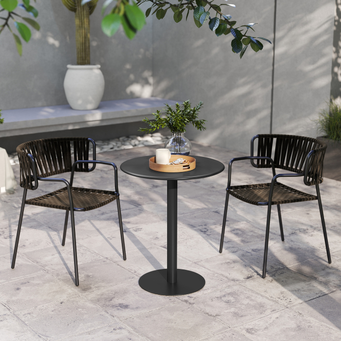  Masa de Bucatarie Rotunda pentru 2 Persoane cu Design Modern din Otel, Ø60x72 cm, Negru [8]