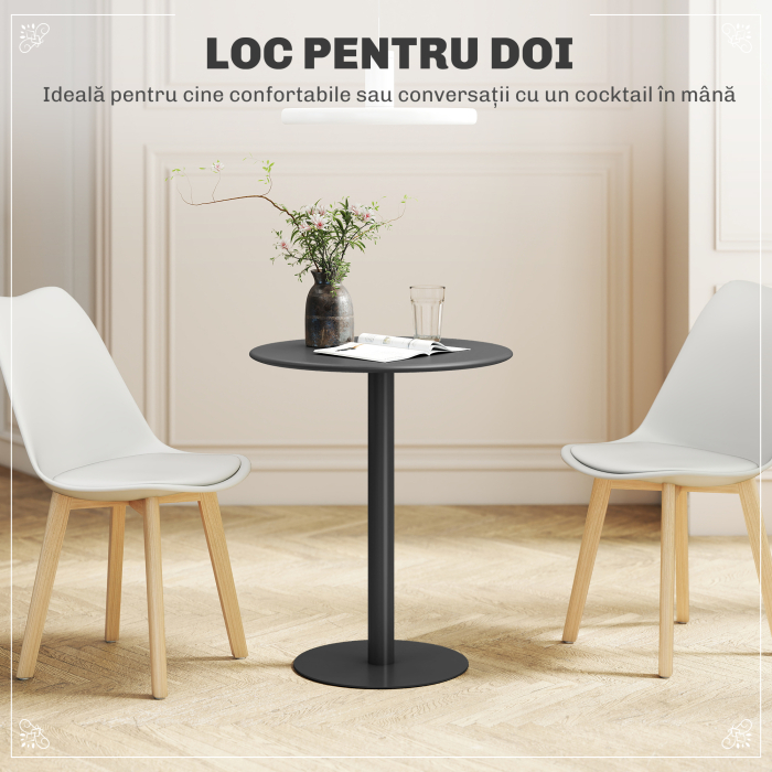  Masa de Bucatarie Rotunda pentru 2 Persoane cu Design Modern din Otel, Ø60x72 cm, Negru [4]