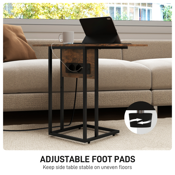  Masa de cafea extensibila in forma de C cu 2 statii de incarcare, din lemn si metal, 39x29x57 cm, negru si maro [6]