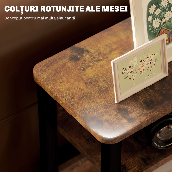  Masa de cafea in stil industrial pentru living, cu 2 rafturi, din lemn si metal, 46x18x58,5 cm, maro [5]