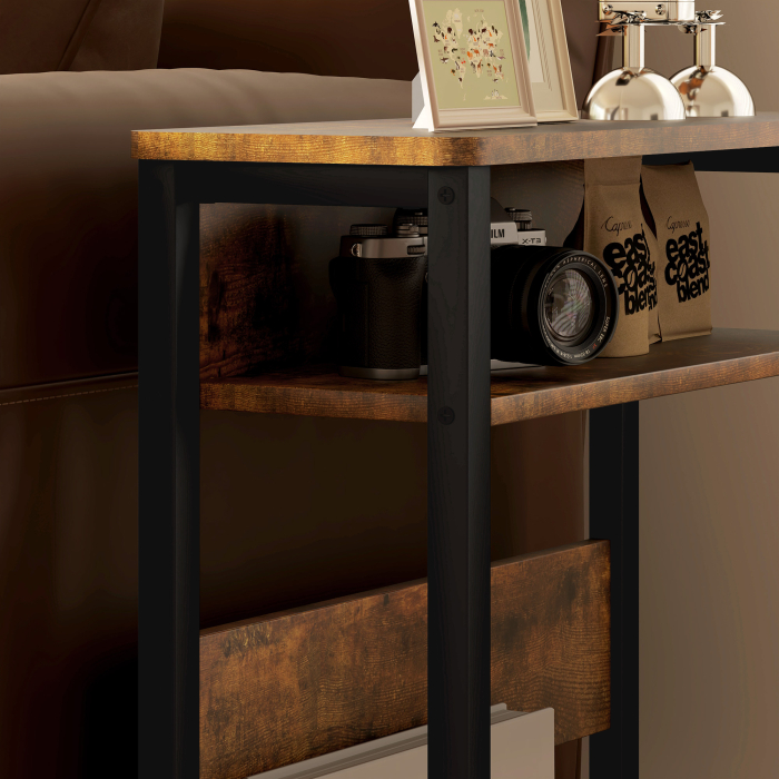  Masa de cafea in stil industrial pentru living, cu 2 rafturi, din lemn si metal, 46x18x58,5 cm, maro [8]