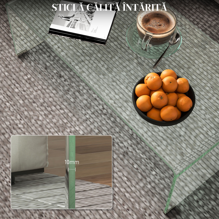  Masa de Cafea Monobloc cu Blat din Sticla Securizata - Moderna [4]