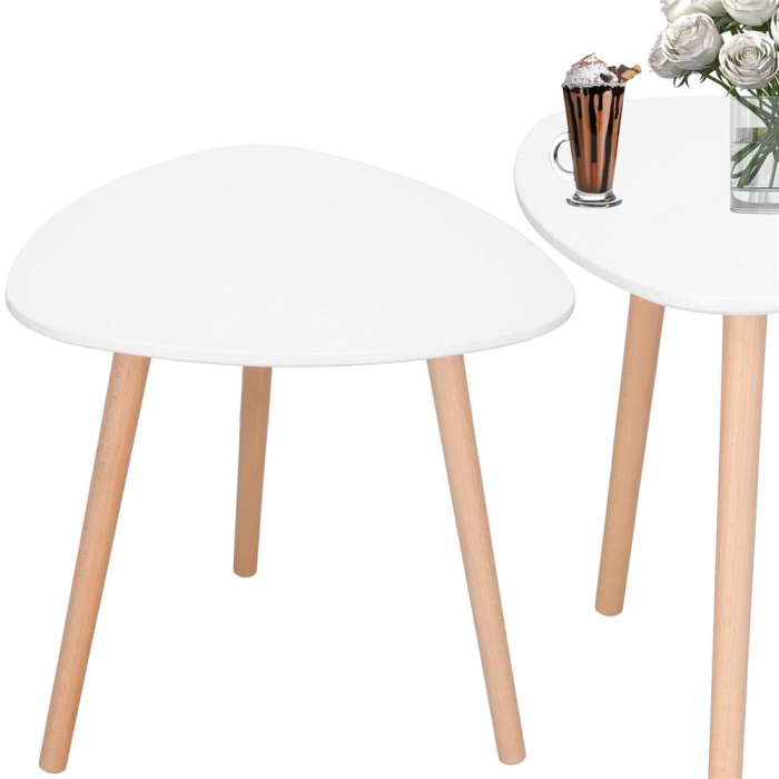 Masa de cafea, ovala, diametru 50 cm, inaltime 48 cm, Blat MDF, Picioare lemn, Alb [4]