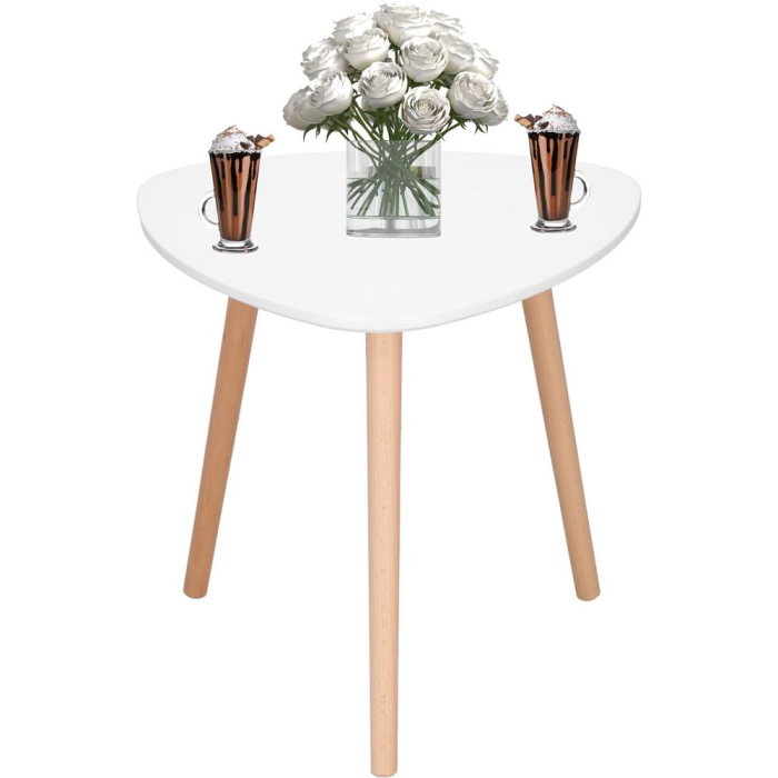 Masa de cafea, ovala, diametru 50 cm, inaltime 48 cm, Blat MDF, Picioare lemn, Alb [7]