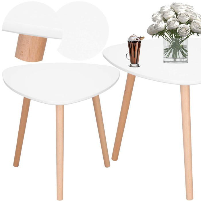 Masa de cafea, ovala, diametru 50 cm, inaltime 48 cm, Blat MDF, Picioare lemn, Alb [5]