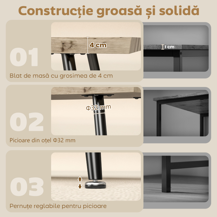  Masa de cafea stil nordic cu picioare reglabile, din lemn si otel, 100x50x45 cm, negru si stejar [5]