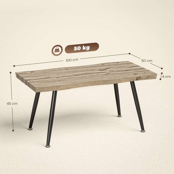  Masa de cafea stil nordic cu picioare reglabile, din lemn si otel, 100x50x45 cm, negru si stejar [3]