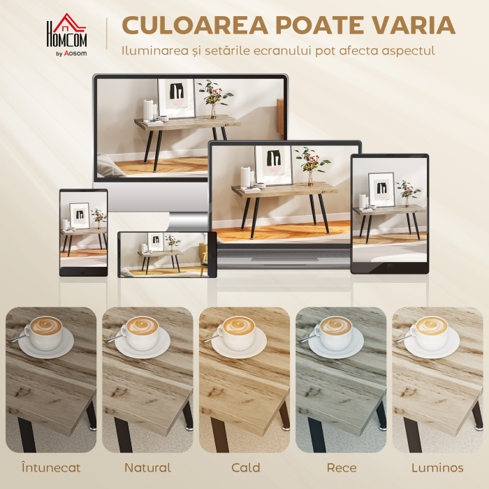  Masa de cafea stil nordic cu picioare reglabile, din lemn si otel, 100x50x45 cm, negru si stejar [7]