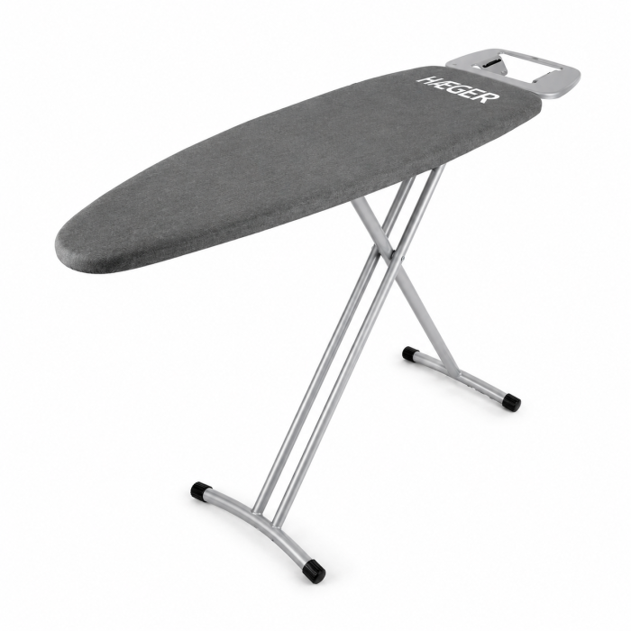 Masa de calcat HAEGER HOME, Inaltime reglabila la 90cm, suprafata de lucru 116x35 cm, blat plasa metalica, suport pentru fierul de calcat, husa bumbac, Gri [2]