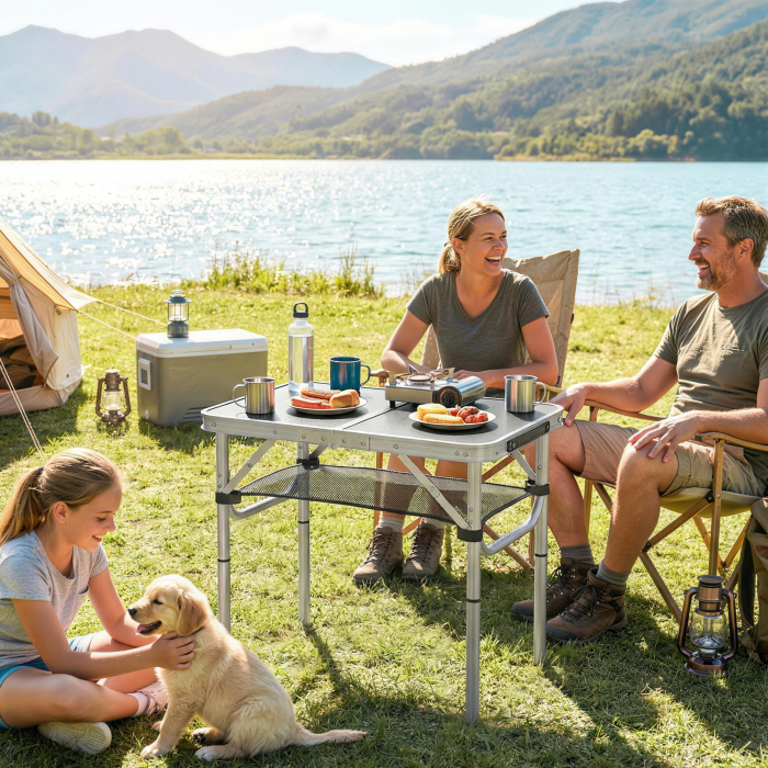  Masa de Camping Pliabila 60 cm, Picnic cu Plasa, Negru [2]