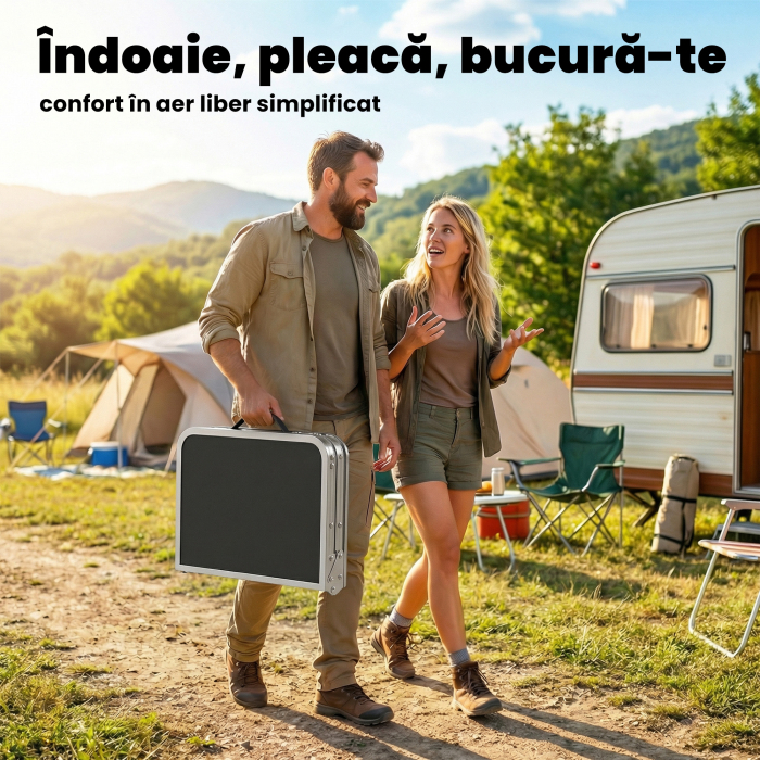  Masa de Camping Pliabila 60 cm, Picnic cu Plasa, Negru [4]