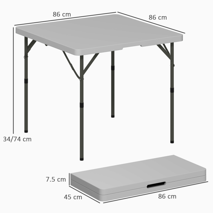  Masa de Camping Pliabila cu 2 inaltimi Reglabile, 86x86x74 cm, Alb [3]