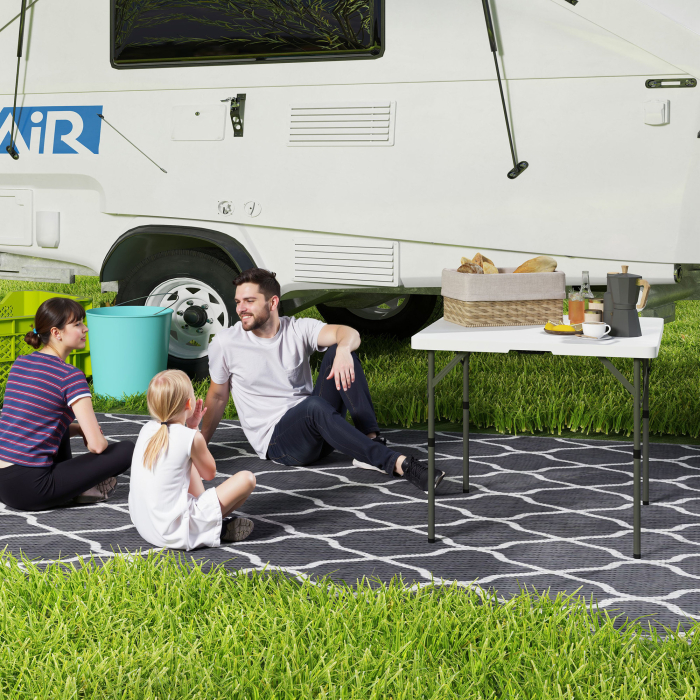 Masa de Camping Pliabila cu 2 inaltimi Reglabile, din HDPE si Metal, 86x86x74 cm, Alb [2]