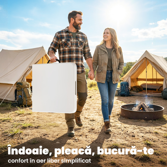  Masa de Camping Pliabila cu 2 inaltimi si Maner, din HDPE, 120x60x74 cm, Alb [5]