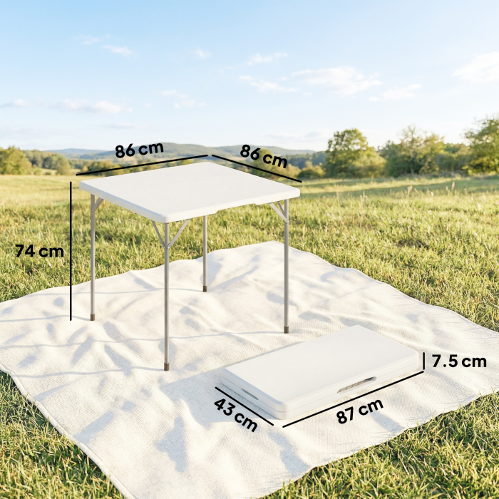  Masa de Camping Pliabila Patrata, din Metal si HDPE, 86x86x74 cm, Alb [3]