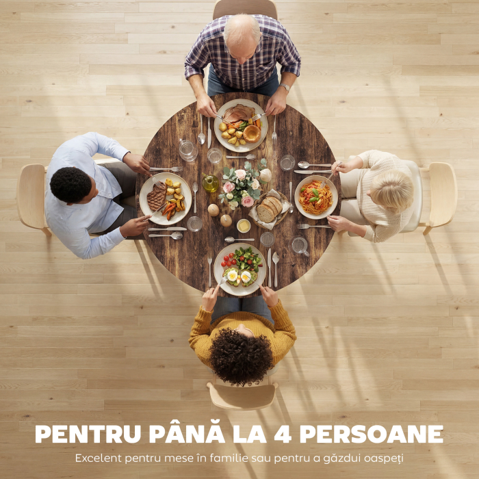  Masa de dining 4 locuri, 100 cm rotunda, bucatarie industriala, polita de depozitare, maro rustic. [4]