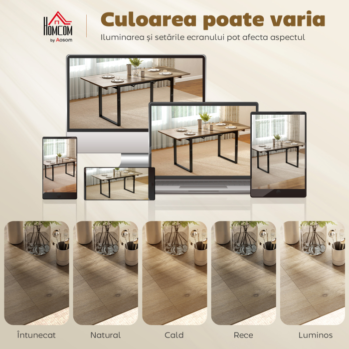  Masa de Dining Extensibila pentru 6-8 Persoane cu Panouri Ascunse, Masa Extensibila Dreptunghiulara cu Baza din Otel, Stil Industrial, pentru Sufragerie, Culoare Lemn [9]