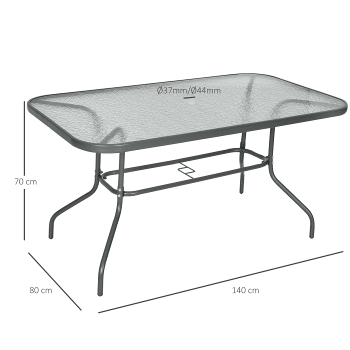  Masa de Exterior din Metal si Sticla Temperata cu Orificiu pentru Umbrela 140x80x70cm [3]
