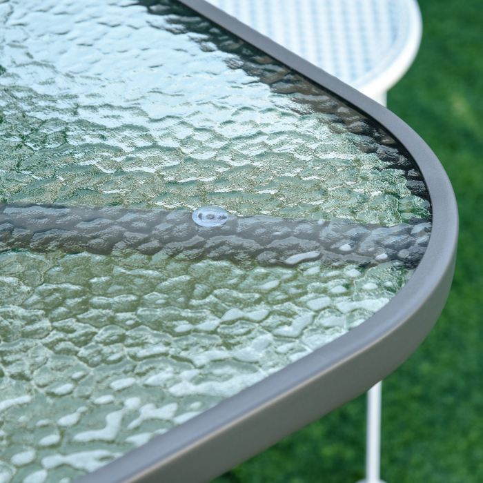  Masa de Exterior din Metal si Sticla Temperata cu Orificiu pentru Umbrela 140x80x70cm [9]
